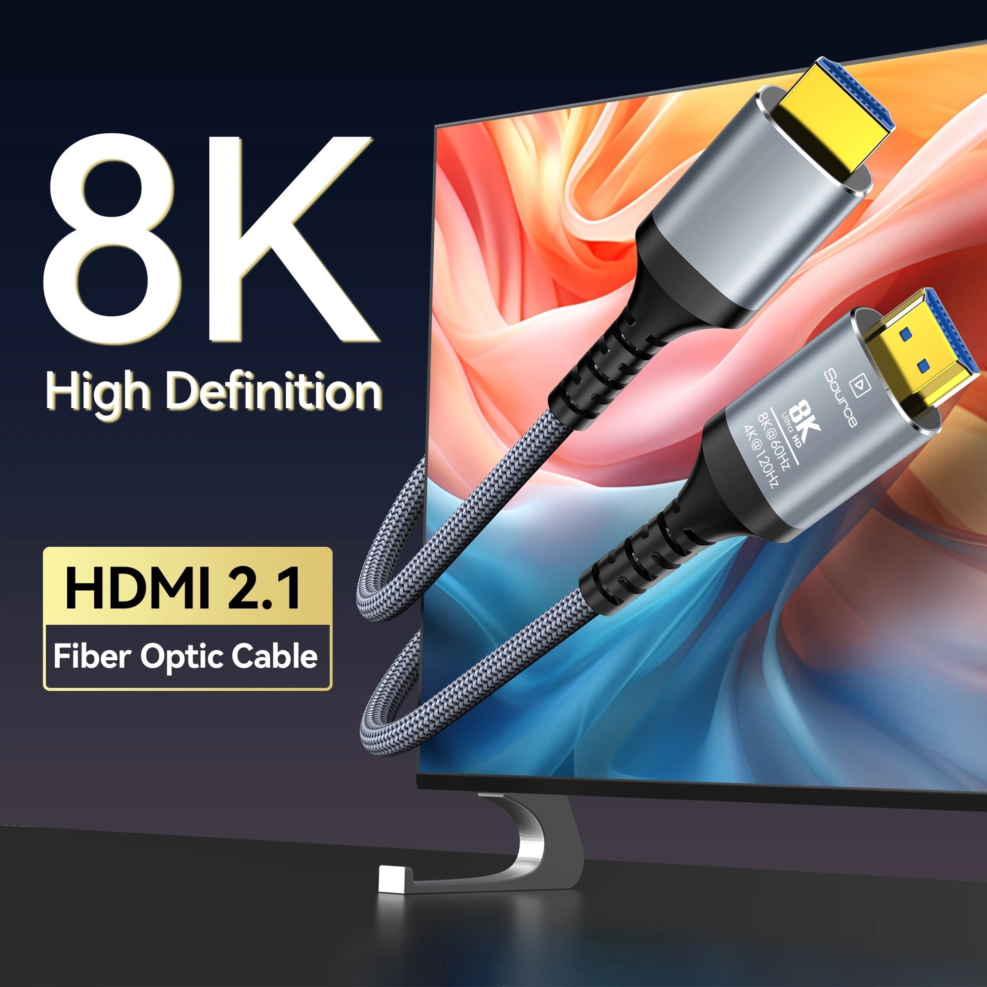 Câble HDMI 8K 2.1 Fiber Optic - 8K60Hz 4K120Hz Dynamic HDR eARC PS5 TV - GoldBridge