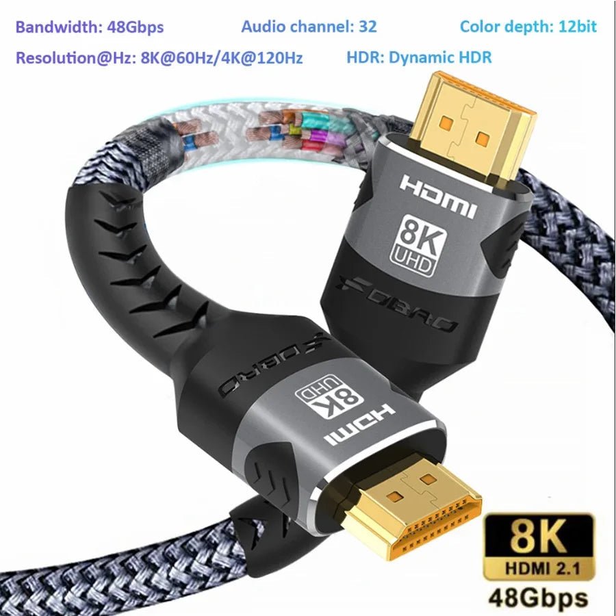 Câble HDMI 8K 2.1 Tressé 48Gbps - 4K@120Hz 8K@60Hz DTS:X HDR10 PS5 Laptop - GoldBridge
