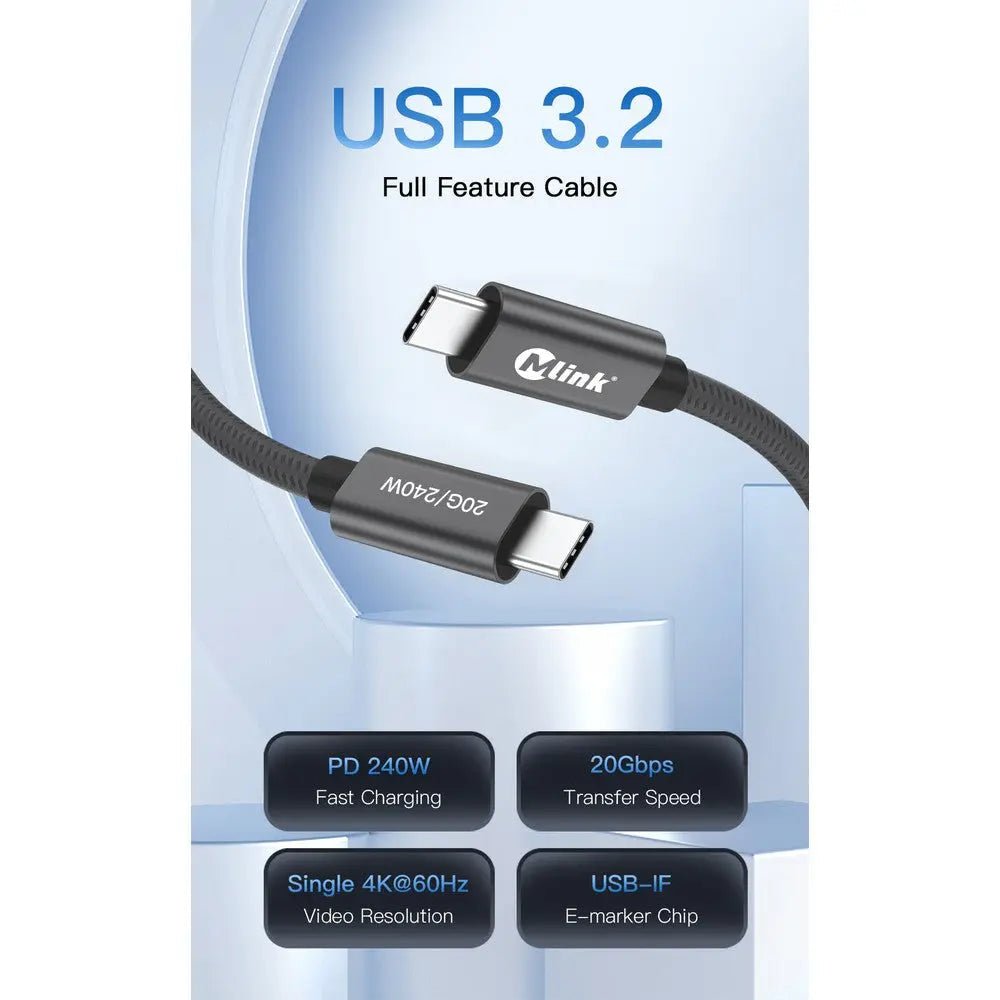 Câble USB - C 240W PD 20 Gbit/s - Nylon Tressé Charge Rapide Transfert - GoldBridge