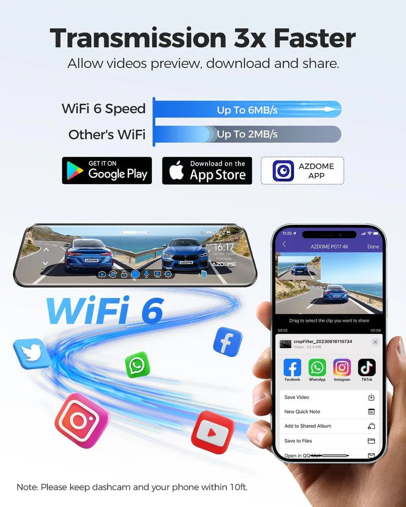 Caméra Tableau de Bord AZDOME PG17 Max 12" Miroir 4K GPS WiFi6 - Avant/Arrière - GoldBridge