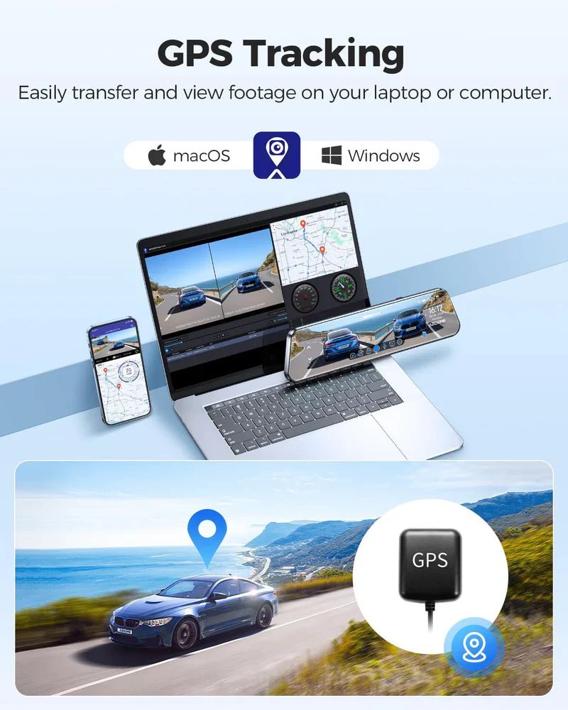 Caméra Tableau de Bord AZDOME PG17 Max 12" Miroir 4K GPS WiFi6 - Avant/Arrière - GoldBridge